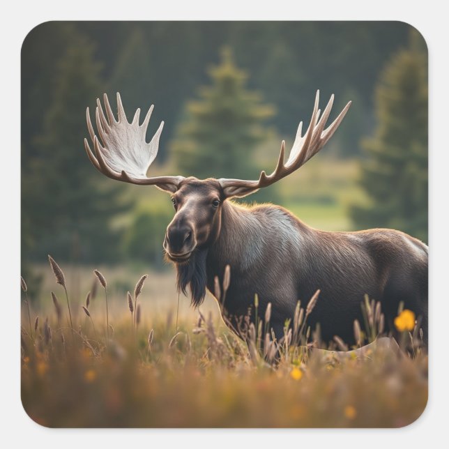 Handsome Moose Birthday Quadratischer Aufkleber (Vorderseite)
