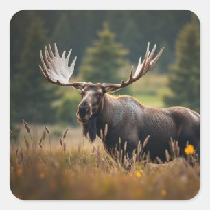 Handsome Moose Birthday Quadratischer Aufkleber