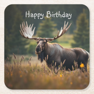 Handsome Moose Birthday Rechteckiger Pappuntersetzer