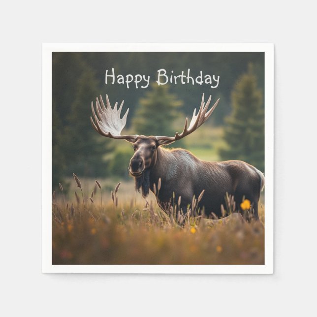 Handsome Moose Birthday Serviette (Vorderseite)