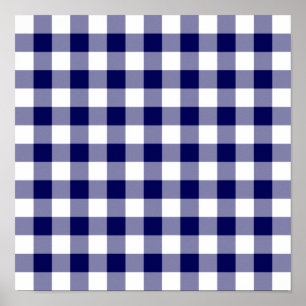 Handsome Navy and White Gingham Kariert Pattern Poster