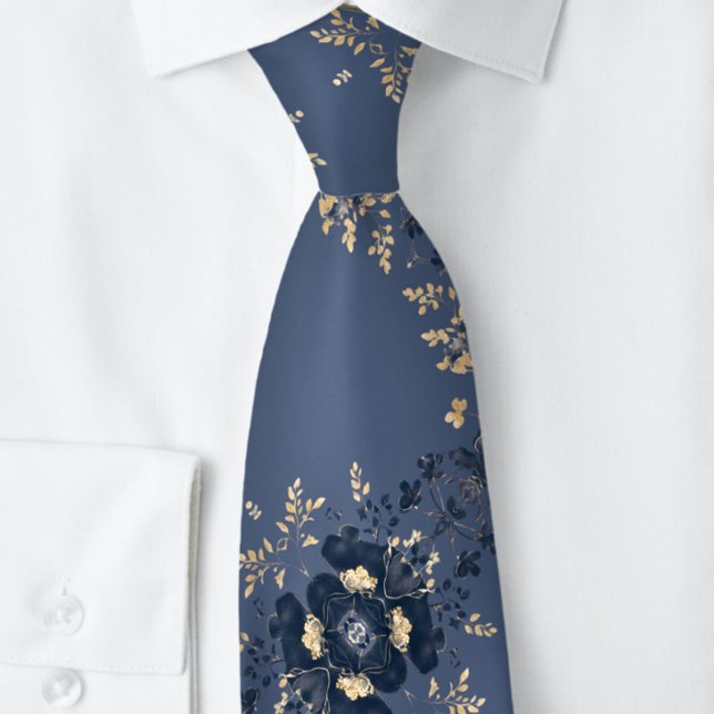 Handsome Navy Blue Floral Botanic Krawatte (Von Creator hochgeladen)