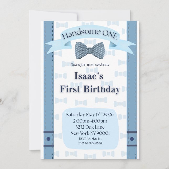 Handsome One Baby Boy First Birthday Party Invite Einladung (Vorderseite)