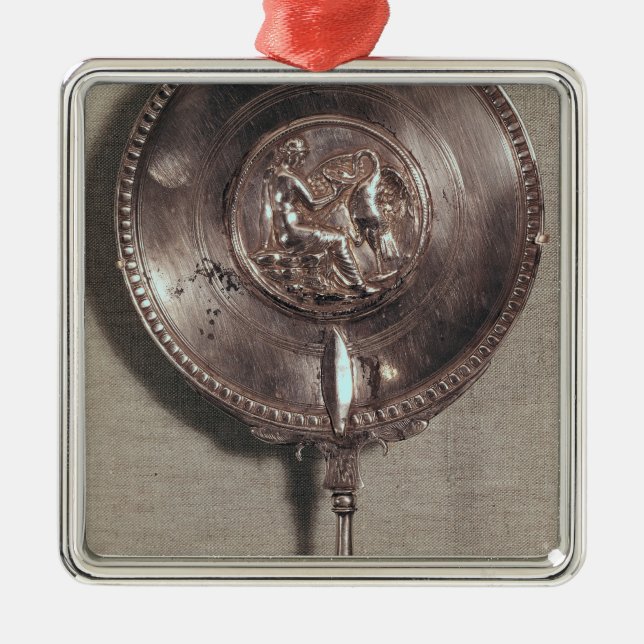 Handspiegel, der Leda und den Schwan darstellt Silbernes Ornament (Vorne)