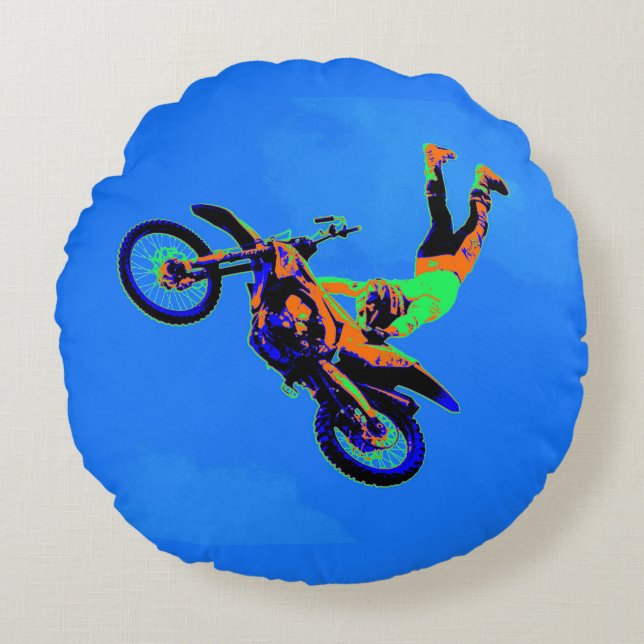 Handständer - Freestyle Motocross Stunt Rundes Kissen (Vorderseite)