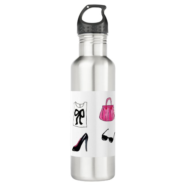 Handtasche Aquarell mit Fashion Schuhen Edelstahlflasche (Vorderseite)