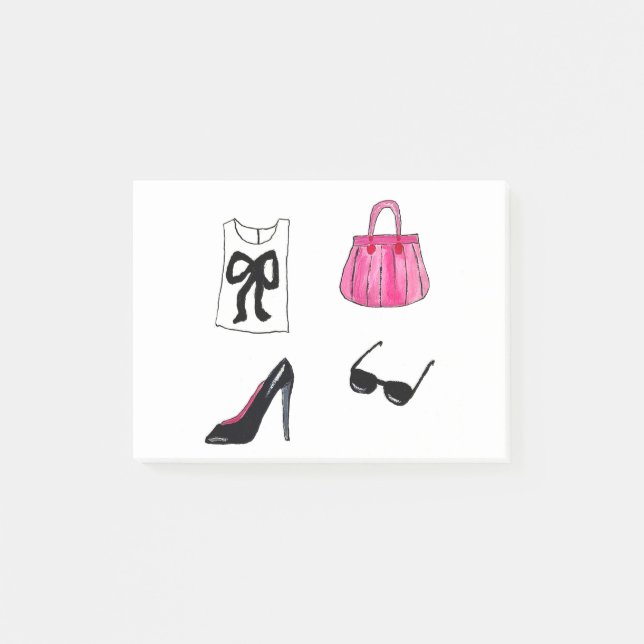 Handtasche Aquarell mit Fashion Schuhen Post-it Klebezettel (Vorderseite)