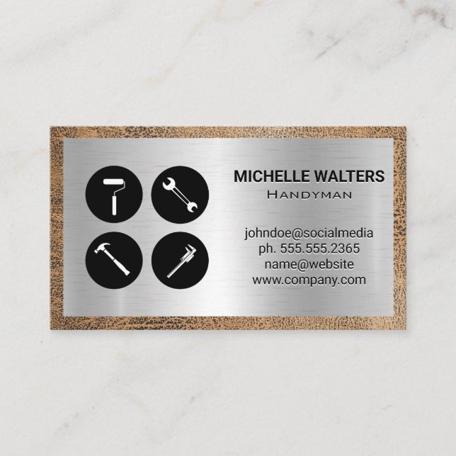 Handtools-Icons | Metal und Verschleißleder Visitenkarte (Vorderseite)