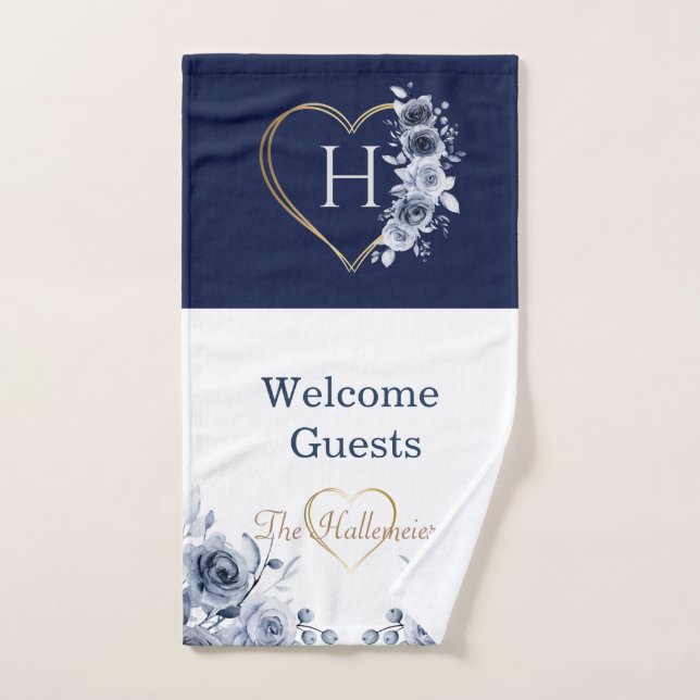 Handtuch Gold Herz blau/weiß Blüten (Handtuch)