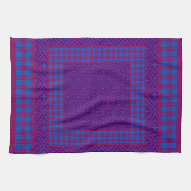 Handtuch, Lila und blaue Karos und Ogees Geschirrtuch (Horizontal)