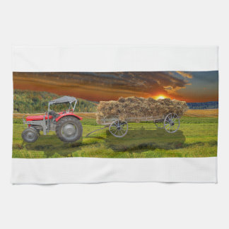 Handtuch mit Trecker und Heuwagen