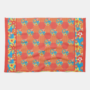 Handtuch oder Teetuch, orange, blaue Fliesen