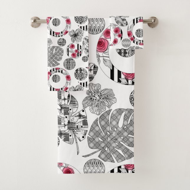 Handtuch, rot und schwarz, Fliesen, Patchwork, rus Badhandtuch Set (Insitu)