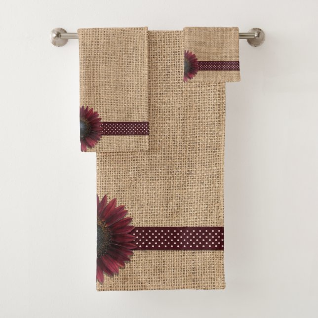 Handtuch-Set - Burlap und Bordeaux Sonnenblume Badhandtuch Set (Insitu)