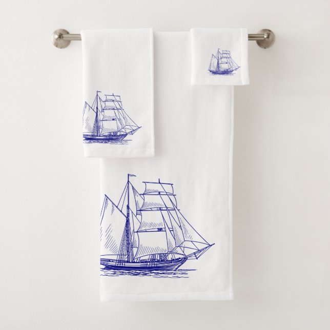 Handtuch Set chic nauseblaues Segelschiff (Insitu)