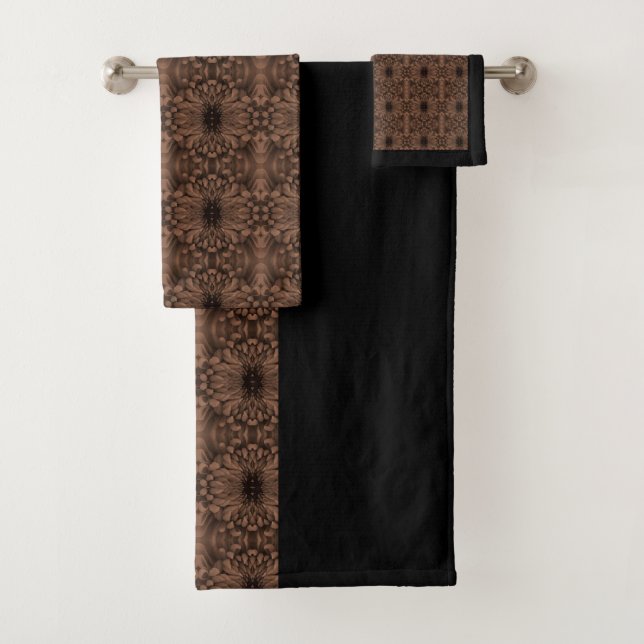 Handtuch-Set - Chrysanthemum Brown Kaleidoscopic Badhandtuch Set (Insitu)