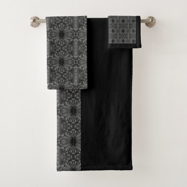 Handtuch-Set - Chrysanthemum Gray Kaleidoscopic Badhandtuch Set (Insitu)