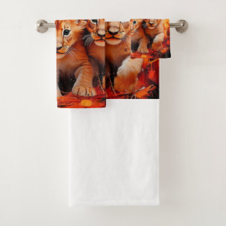 Handtuch-Set - Fünf Löwenjungen Kunstwerk Badhandtuch Set