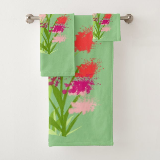 Handtuch Set Hellgrün mit Blume (Insitu)