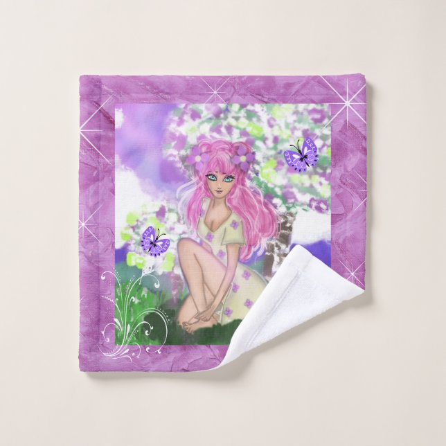 Handtuch Set mit Young Girl mit Blume (Waschlappen)