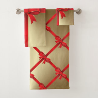 Handtuch-Set - Red Bow & Ribbon auf Gold Badhandtuch Set