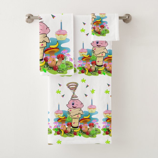 Handtuch-Sets, Twin Happy Birthday Cupcake Badhandtuch Set (Insitu)