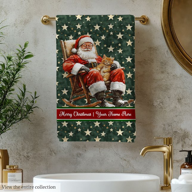Handtücher für den individuellen Urlaub Santa Wass (Custom Holiday Santa Watercolor Bath Towels)