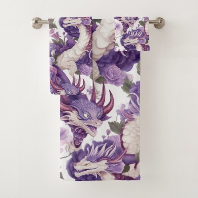 Handtücher für lila und weiße Drachen und Rose (Insitu)