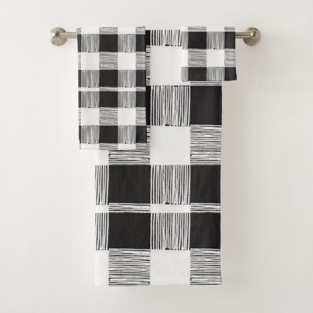 Handtuchhalter Schwarz und Weiß Kariert Badhandtuch Set (Insitu)