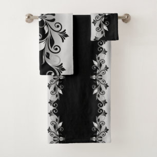 Handtuchhandtuch-Set - Schnörkel schwarz und silbe Badhandtuch Set