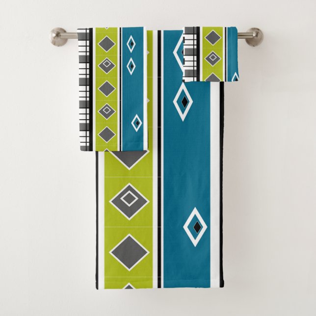 Handtuchretro, 60er, beliebt, Mode, blau, grün Badhandtuch Set (Insitu)