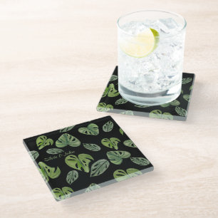 Handwasserfarbe Monstera Adansonii Blatt Hochzeit Glasuntersetzer