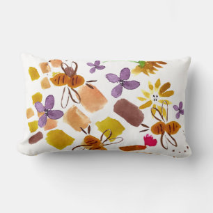 Handwasserfarbene gelbe Blumenbienenmalerei Lendenkissen