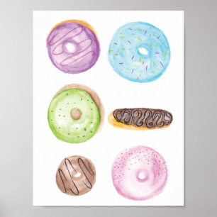 Handwasserfarbene Mattierte MischDonuts Poster