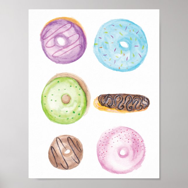 Handwasserfarbene Mattierte MischDonuts Poster (Vorne)