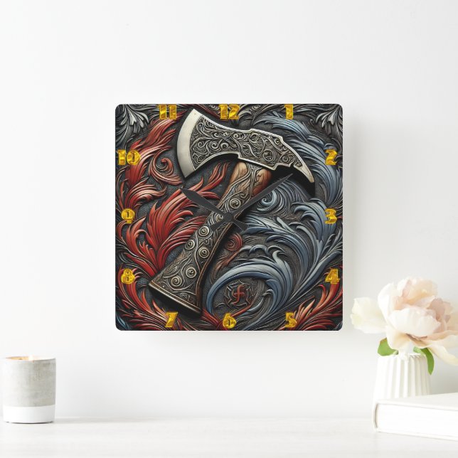 Handwerk und Power eines Fireman's Ax-Design Quadratische Wanduhr (Zuhause)
