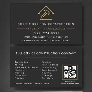 Handwerker Bau Black Gold QR Code Visitenkarte