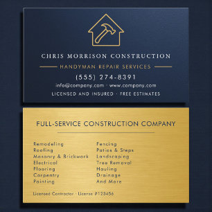 Handwerker Bau Metallisch Gold Navy Blau Visitenkarte