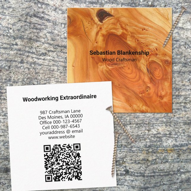 Handwerker für Holzbearbeitung - QR-Code Quadratische Visitenkarte (Use this business card design for any business once you personalize all the text and add a QR code. )