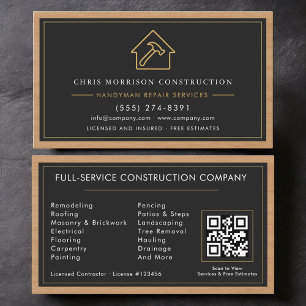 Handwerker Holz QR-Code Bau Schwarz Gold Visitenkarte