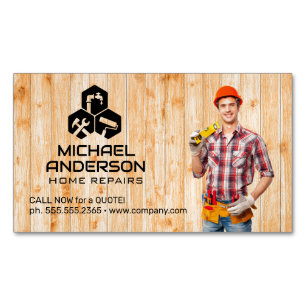 Handwerker mit Werkzeuggürtel   Hausreparaturen Magnetische Visitenkarte