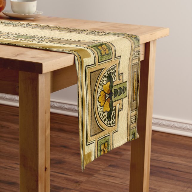 Handwerker oder Mission Style Square Frame Floral Kurzer Tischläufer (Beispiel)