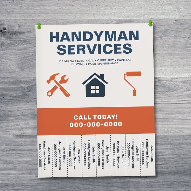 Handwerker-Service-Flyer mit abreißbaren Tabs Flyer (Handyman Services Flyer with Tear-Off Tabs)