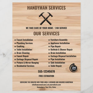 Handwerker-Vertragshammer-Logo aus rustikalem Holz Flyer