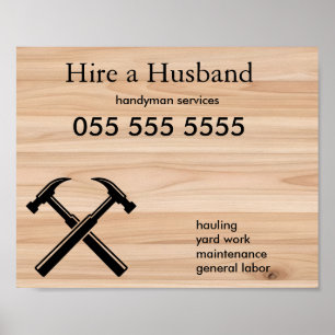 Handwerker-Vertragshammer-Logo aus rustikalem Holz Poster