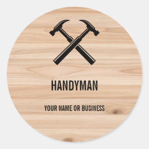 Handwerker-Vertragshammer-Logo aus rustikalem Holz Runder Aufkleber