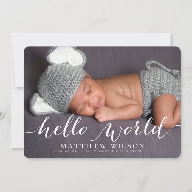 Handwriting Baby Birit Announcement Foto Card Ankündigung (Vorderseite)