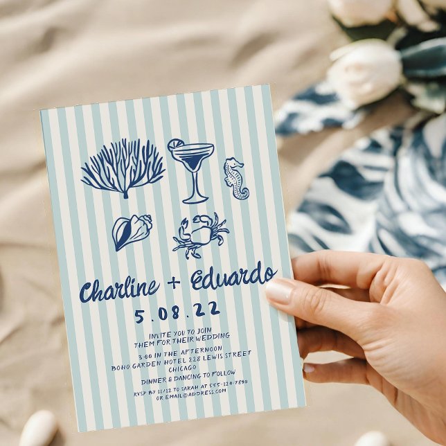 Handwriting Coast Retro Hochzeit Einladung (Von Creator hochgeladen)