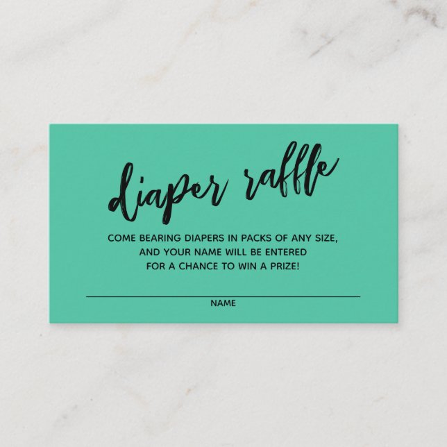 Handwriting Diaper Raffeln Ticket Biscay Green Begleitkarte (Vorderseite)