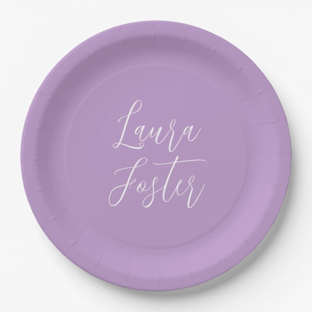 Handwriting Eleganname Lilac Color Pappteller (Vorderseite)